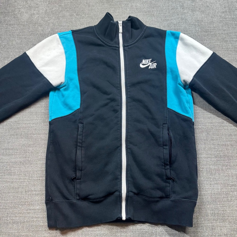 Nike Air Track Jacket Mens Small Black Teal White Good Colorblock Fleece Zip